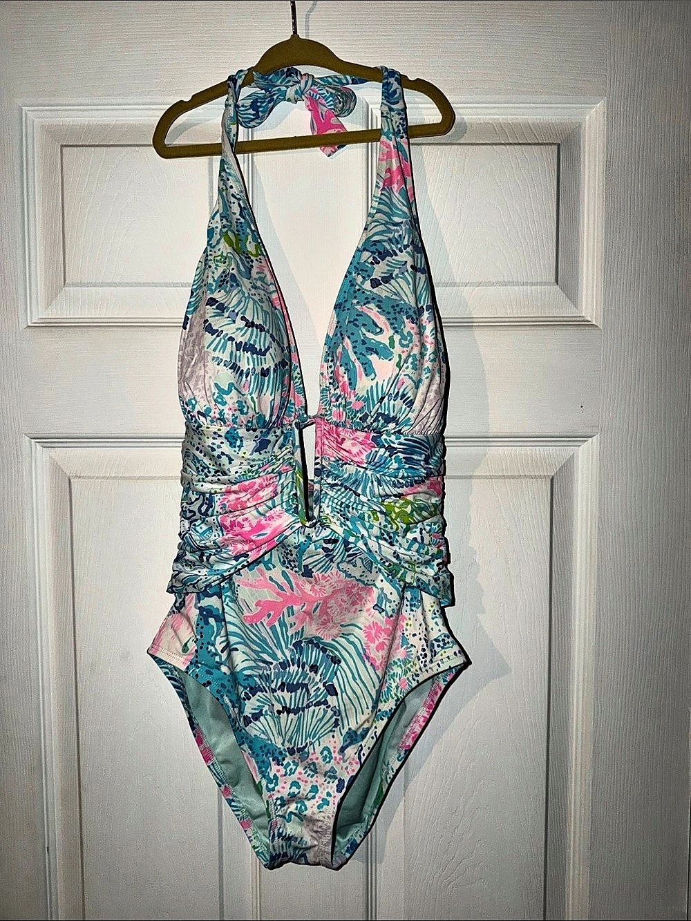 Lilly Pulitzer Abstract One-Piece Swimsuit Blue & Pink Size 4 Like New